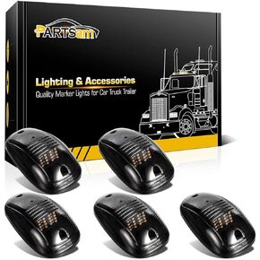 Partsam 5pcs Smoke Cab Light 16LED Amber Top Roof Running Cab Marker Lights Assembly Compatible with Dodge Ram 1500 2500 3500 4500 5500 2003-2018 Pickup Trucks