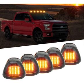 5 X Cab Marker Light, Smoke Lens With Amber 16 LED Roof Running Lights, Top Clearance Light for 1999-2016 Ford F150 F250 F350 F450 F550 F650 F750 E150 E250 E350 E450 Super Duty Pickup Truck