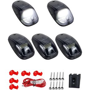 HERCOO 5 قطع دخان عدسة سقف الكابينة أضواء Clearane LED تشغيل أعلى علامة ضوء الجمعية مع تسخير الأسلاك متوافق مع دوج رام 1500 2500 3500 4500 5500 2003-2018 شاحنات بيك اب، أبيض
