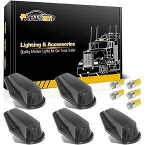 Partsam 5pcs Top Cab Marker Roof Running Light Amber Cover Lens 15442 + 5X 5050 T10 194 LED Bulbs Compatible with Ford F-150 F-250 F-350 1973-1997 F Series Pickup Super Duty Trucks.