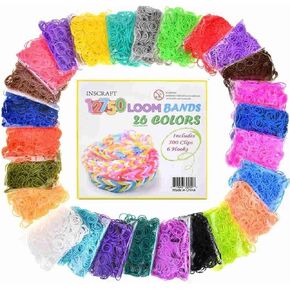 Loom Rubber Bands, 12750pc Rubber Band Refill Kit in 26 Colors with 500 Clips 6 Hooks, INSCRAFT Loom Bands