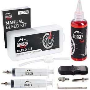 Borgen Bike Brake Bleed Kit for Tektro-TRP Hydraulic Disc Brakes I Bicycle Bleed Kit with 100ml (3.4oz) Hydraulic System Mineral Oil - Made in Germany. Step by Step Instructions and Video Manual