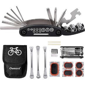 Oumers Multi-Function Bike Bicycle Cycling Mechanic Repair Kit/Bike Tool with 3pc Bike Tire Lever 5pc Bike Tyre Patches 1pc /Tire Rasp/Work Bag