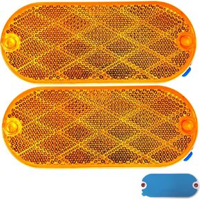 [ALL STAR TRUCK PARTS] Oval Reflectors Red/Amber Self Adhesive Or Drill Mount Quick Mount SAE 13 DOT (Amber, 2)