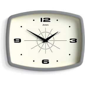 JONES CLOCKS® Movie Retro Wall Clock - Square Clock - Rectangular Clock - Kitchen Clock - Office Clock - Retro Clock - Designer Clock - Colourful Case - Arabic Numerals (Black)