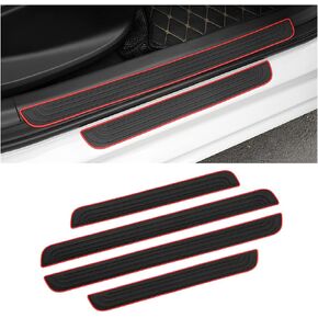 AICEL Car Door Sill Plate Protectors, 4 Pcs PVC Soft Rubber Front/Rear Door Sill Scuff Plate Guard, Universal Car Door Entry Decoration Stickers, Anti-Scratch Welcome Pedal Protector Cover