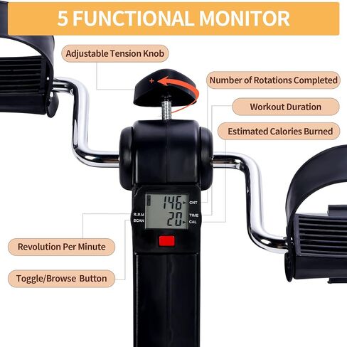 YSSOA Folding Pedal Exercise Bike, Under Desk Bike Pedal Exerciser, Mini Exercise Bike for Arms and Legs Workout, Folding Exercise Peddler Portable with Digital Monitor, Resistance Adjustable in Kuwait