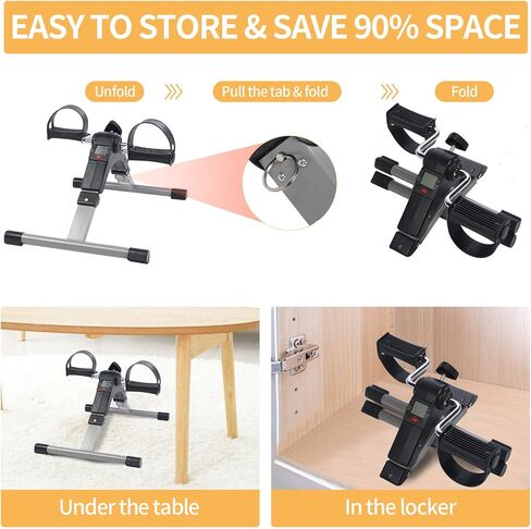 YSSOA Folding Pedal Exercise Bike, Under Desk Bike Pedal Exerciser, Mini Exercise Bike for Arms and Legs Workout, Folding Exercise Peddler Portable with Digital Monitor, Resistance Adjustable in Kuwait