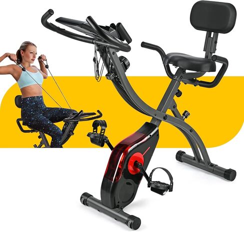 3 in 1 stationary upright-recumbent exercise bike with rower function, indoor cycling folding magnetic resistance bike, bigger comfortable back support and seat cushion for home gym fitness workout in Kuwait