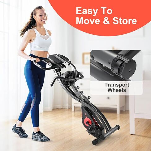 3 in 1 stationary upright-recumbent exercise bike with rower function, indoor cycling folding magnetic resistance bike, bigger comfortable back support and seat cushion for home gym fitness workout in Kuwait