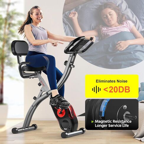 3 in 1 stationary upright-recumbent exercise bike with rower function, indoor cycling folding magnetic resistance bike, bigger comfortable back support and seat cushion for home gym fitness workout in Kuwait