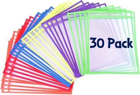 30 عبوة من أكمام الجيب القابلة للمسح الجاف | 10×13 | قابلة لإعادة الاستخدام بـ 6 ألوان متنوعة | واقيات الصفائح البلاستيكية الشفافة | لوازم إدارة مكتب الفصول الدراسية لمدرسة المعلم in Kuwait