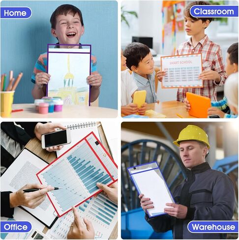 8 عبوات من أكمام الجيب القابلة للمسح الجاف، جيوب كبيرة الحجم مقاس 10 × 14 بوصة وأكمام قابلة لإعادة الاستخدام مع 4 حلقات مجلدة ملونة، واقيات صفائح بلاستيكية شفافة لمستلزمات الفصول المدرسية للمعلمين in Kuwait