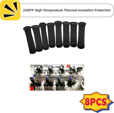 شرارة سلك التوصيل الأحذية الحرارة درع حامي كم 2500 درجة شرارة التوصيل غطاء الحرارة التفاف 6 بوصة لSBC بي بي سي 350 454 8 قطعة (أسود) in Kuwait