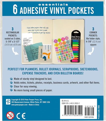 Adhesive Vinyl Pockets for Bullet Journals (set of 6 stick-on pockets) in Saudi Arabia