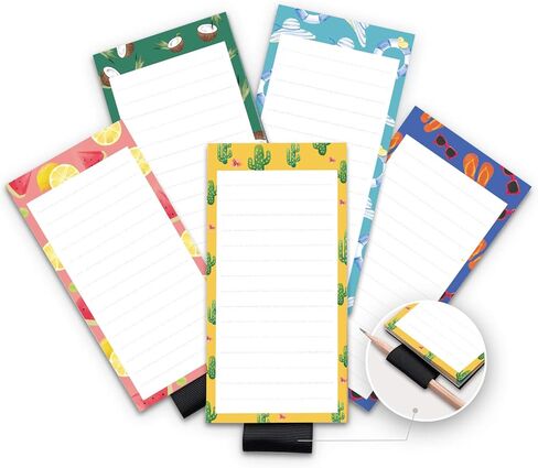 5 Pack Magnetic Notepads for Fridge with Pen Holder, Full Magnet Back Notepad, To Do List, Grocery Shopping, Summer Theme, 6" x 3", 50 Sheets, Magnet Memo Pad for Fridge, Locker, File Cabinet, etc in Kuwait
