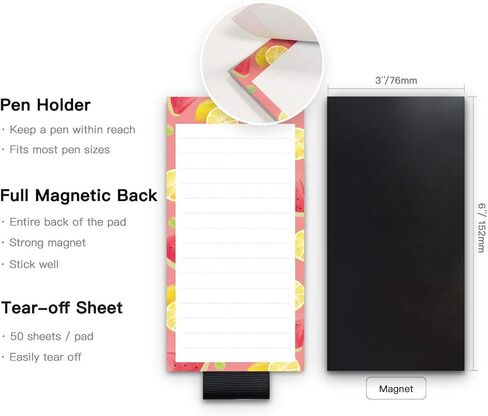 5 Pack Magnetic Notepads for Fridge with Pen Holder, Full Magnet Back Notepad, To Do List, Grocery Shopping, Summer Theme, 6" x 3", 50 Sheets, Magnet Memo Pad for Fridge, Locker, File Cabinet, etc in Kuwait