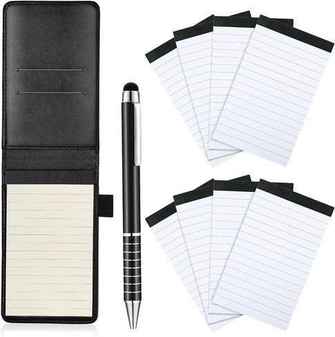 Outus 10 Pcs Mini Pocket Notepad Holder Set Included Mini Pocket Notepad Holder with 50 Lined Sheets, Metal Pen, 8 Pcs 3 x 5 Inch Memo Book Refills, 30 Lined Paper Per Note Pad (Black) in Saudi Arabia