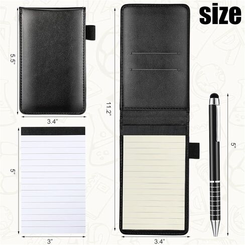 Outus 10 Pcs Mini Pocket Notepad Holder Set Included Mini Pocket Notepad Holder with 50 Lined Sheets, Metal Pen, 8 Pcs 3 x 5 Inch Memo Book Refills, 30 Lined Paper Per Note Pad (Black) in Saudi Arabia