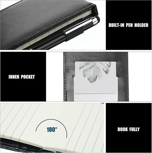 Outus 10 Pcs Mini Pocket Notepad Holder Set Included Mini Pocket Notepad Holder with 50 Lined Sheets, Metal Pen, 8 Pcs 3 x 5 Inch Memo Book Refills, 30 Lined Paper Per Note Pad (Black) in Saudi Arabia
