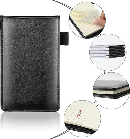 Outus 10 Pcs Mini Pocket Notepad Holder Set Included Mini Pocket Notepad Holder with 50 Lined Sheets, Metal Pen, 8 Pcs 3 x 5 Inch Memo Book Refills, 30 Lined Paper Per Note Pad (Black) in Saudi Arabia