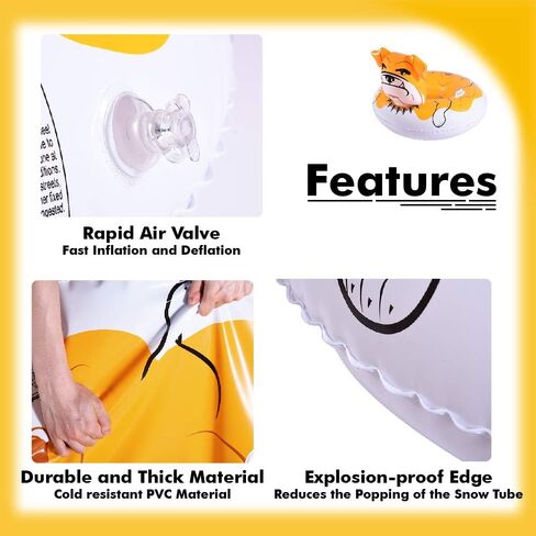 أنبوب الثلج WateBom، زلاجة ثلج قابلة للنفخ للأطفال أو البالغين، ألعاب ثلج شديدة التحمل مقاس 48 بوصة بمقبضين ومسند ظهر مريح in Kuwait