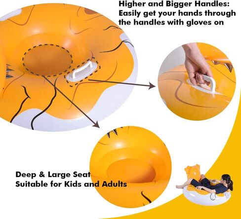 أنبوب الثلج WateBom، زلاجة ثلج قابلة للنفخ للأطفال أو البالغين، ألعاب ثلج شديدة التحمل مقاس 48 بوصة بمقبضين ومسند ظهر مريح in Kuwait