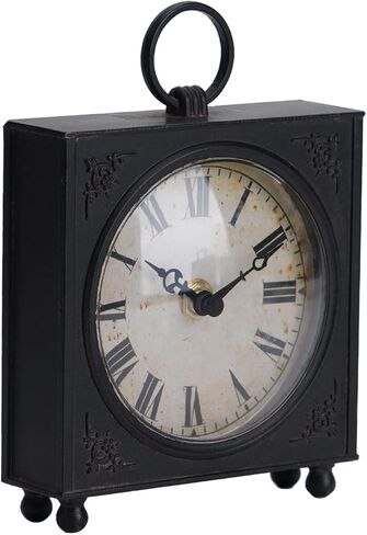 ساعة طاولة كلاسيكية بتصميم SOFFEE مع قاعدة خشبية، ساعة مكتب كوارتز تناظرية كلاسيكية تعمل بالبطارية لديكور المنزل وغرفة المعيشة والمطبخ باللون الأسود العتيق in Kuwait