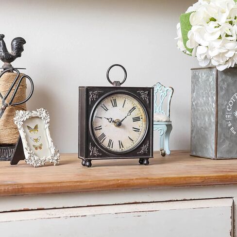 ساعة طاولة كلاسيكية بتصميم SOFFEE مع قاعدة خشبية، ساعة مكتب كوارتز تناظرية كلاسيكية تعمل بالبطارية لديكور المنزل وغرفة المعيشة والمطبخ باللون الأسود العتيق in Kuwait
