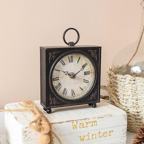 ساعة طاولة كلاسيكية بتصميم SOFFEE مع قاعدة خشبية، ساعة مكتب كوارتز تناظرية كلاسيكية تعمل بالبطارية لديكور المنزل وغرفة المعيشة والمطبخ باللون الأسود العتيق in Kuwait