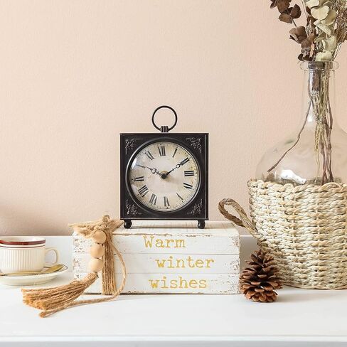 ساعة طاولة كلاسيكية بتصميم SOFFEE مع قاعدة خشبية، ساعة مكتب كوارتز تناظرية كلاسيكية تعمل بالبطارية لديكور المنزل وغرفة المعيشة والمطبخ باللون الأسود العتيق in Kuwait