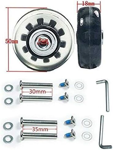 GSHFIGHTING حقيبة الأمتعة استبدال العجلات المطاطية مع ABEC 608zz Skate Inline مجموعة إصلاح التزلج في الهواء الطلق من 4 عجلات (أسود وواضح، OD50mm x W18mm/1.97 "* 0.7") in Saudi Arabia