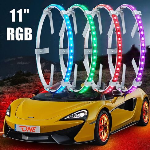 طقم إضاءة حافة العجلة LED RGB مقاس 11 بوصة مع فرامل إشارة الانعطاف، 204 مصابيح LED، أضواء نيون مناسبة لعربة الجولف ATV UTV (قطر فرامل الفرامل الدوارة ≥9". محور عجلة الحافة ضياء الشفاه الداخلي ≥15") in Kuwait