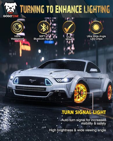 طقم إضاءة حافة العجلة LED RGB مقاس 11 بوصة مع فرامل إشارة الانعطاف، 204 مصابيح LED، أضواء نيون مناسبة لعربة الجولف ATV UTV (قطر فرامل الفرامل الدوارة ≥9". محور عجلة الحافة ضياء الشفاه الداخلي ≥15") in Kuwait