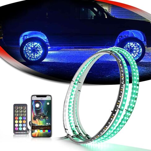 15.5inch RGB Single Row LED Wheel Ring Light Turn Signal and Braking Function Brightest Rim Light, Remote and App Simultaneously Controlled in Saudi Arabia