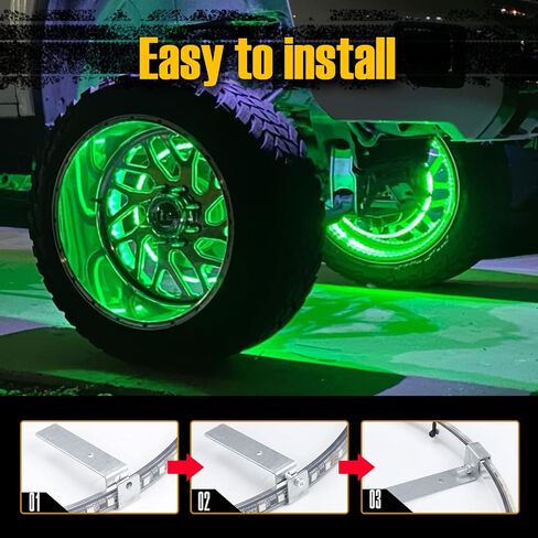 15.5inch RGB Single Row LED Wheel Ring Light Turn Signal and Braking Function Brightest Rim Light, Remote and App Simultaneously Controlled in Saudi Arabia