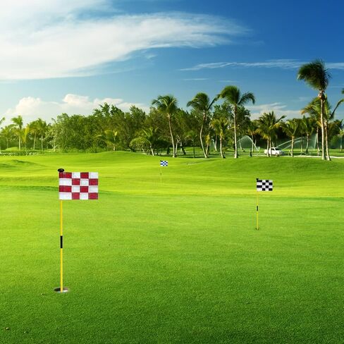 X·CELLENT Mini Golf Putting Green Flagstick for Yard Practice Set, Golf Pin Flagpole Set, Portable 2-Section Fiberglass Golf Flag Sticks,3 Feet (White Flagpole-3 Pack) in Kuwait