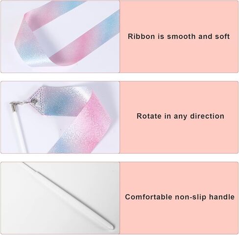 KINBOM قطعتان من أشرطة الرقص، شريط طويل للجمباز بطول 2 متر، أشرطة دوارة للرقص لحفلات تدريب الرقص الفني، مع عصا راقصة شريطية (ألوان مختلطة + لامعة) in Kuwait