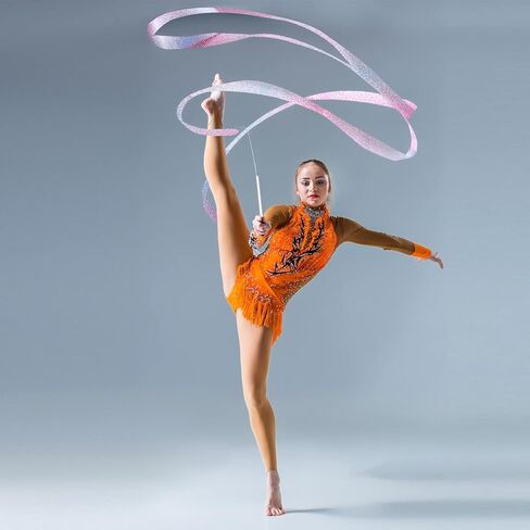 KINBOM قطعتان من أشرطة الرقص، شريط طويل للجمباز بطول 2 متر، أشرطة دوارة للرقص لحفلات تدريب الرقص الفني، مع عصا راقصة شريطية (ألوان مختلطة + لامعة) in Kuwait