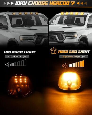 HERCOO 5PCS Smoke Lens Cab Marker Lights Clearane LED Running Roof Top Marker Light Assembly with Wire Harness Compatible with Doge Ram 1500 2500 3500 4500 5500 2003-2018 Pickup Trucks, Amber in Kuwait