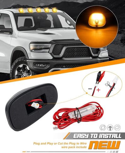 HERCOO 5PCS Smoke Lens Cab Marker Lights Clearane LED Running Roof Top Marker Light Assembly with Wire Harness Compatible with Doge Ram 1500 2500 3500 4500 5500 2003-2018 Pickup Trucks, Amber in Kuwait