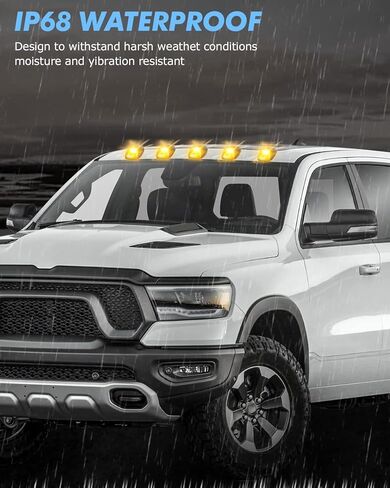 HERCOO 5PCS Smoke Lens Cab Marker Lights Clearane LED Running Roof Top Marker Light Assembly with Wire Harness Compatible with Doge Ram 1500 2500 3500 4500 5500 2003-2018 Pickup Trucks, Amber in Kuwait