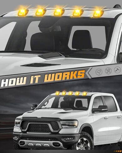 HERCOO 5PCS Smoke Lens Cab Marker Lights Clearane LED Running Roof Top Marker Light Assembly with Wire Harness Compatible with Doge Ram 1500 2500 3500 4500 5500 2003-2018 Pickup Trucks, Amber in Kuwait