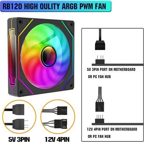 ARGB Fans 120mm PWM Fans 3PACK PC RGB Fans, RB120 PC PWM RGB Fans with 12V 4PIN pwm and 5V-3PIN ARGB Plug, Infinity Mirror ARGB Addressable Lighting - Slient Computer Fans for PC Cooler and Case in Saudi Arabia