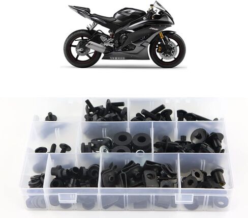 مجموعات Xitomer الكاملة لمجموعات البراغي الانسيابية، مناسبة لـ YZF-R6 2006 2007، مجموعات التركيب غسالات/صواميل/أدوات تثبيت/مشابك/حلقات (أسود غير لامع) in Kuwait