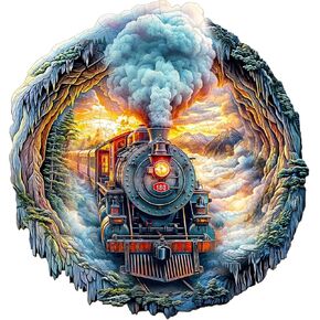 Wooden Puzzles for Adults, Wooden Flat Puzzles with 3D Visual Effect, Steam Train Puzzles, Birthday Gifts for Women Men (L-13.4 * 12.6in 270pcs)