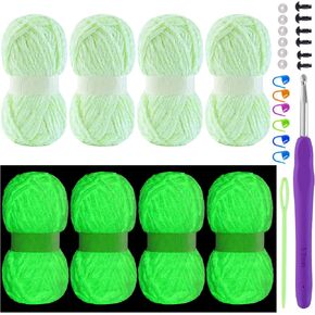 HOMBYS Glow in The Dark Yarn Chenille Yarn Bulky,8 Pack Velvet Thick Yarn for Crocheting,Knitting Yarn Pack,Premier Retro Velvet Yarn,White & Green (Each Skein,32yds,2oz)
