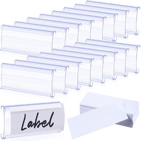 100 Pcs Wire Shelf Label Holders Wire Label Holder Plastic Shelf Tags for Wire Shelving Metro Shelving Clips Shelf Label Clips with Label Paper Inserts, Compatible with 1-1/4 Inch Shelves