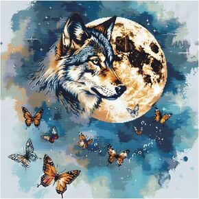 Xinpinzhou Wolf 11ct Cross Stitch Kits, 11 CT Funny Pre Printed Counted Stamped Cross Stitch Embroidery Needlepoint Needlework Patterns Kits for Beginners Adults Animal Crossstitch 40x40 cm
