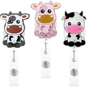 Cow Badge Reel Retractable Badge Holders Cute Print Animal ID Name Tag Holder Belt Card Clip Decor Accessories for Nurses Teacher Student Medical Assistant Volunteer Office Worker(Colorful)